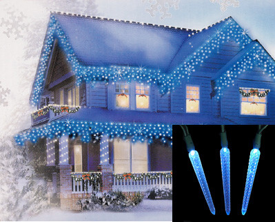 10 LED Blue and White Color-Changing Icicle Shape Christmas Lights - Green Wire
