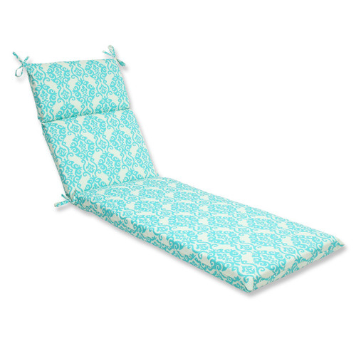 72.5" Luminaire Damasse Turquoise and White Damask Outdoor Patio Chaise Lounge Cushion