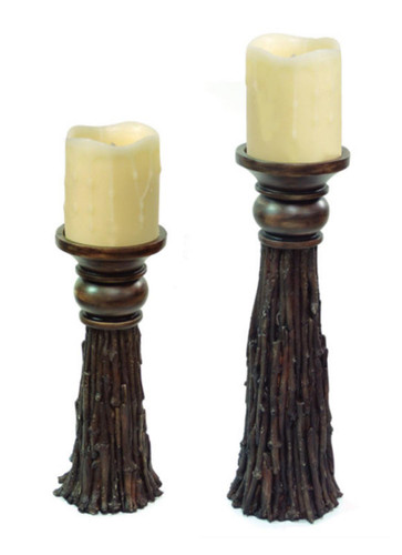 Set of 2 Modern Lodge Brown Artificial Branch Pillar Candle Holders