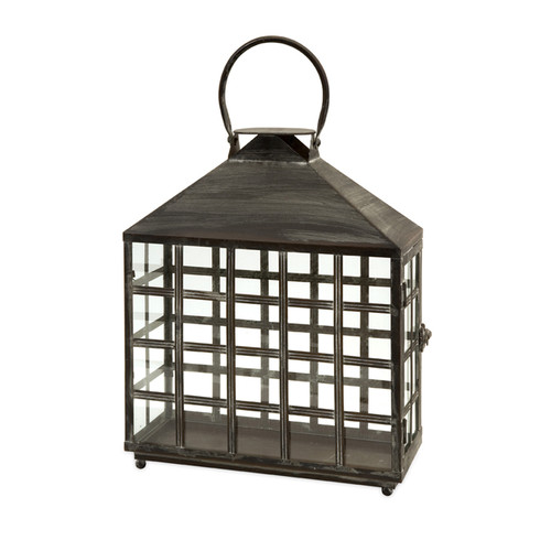 Mission Style Weathered Wide Pillar Candle Lantern 16"