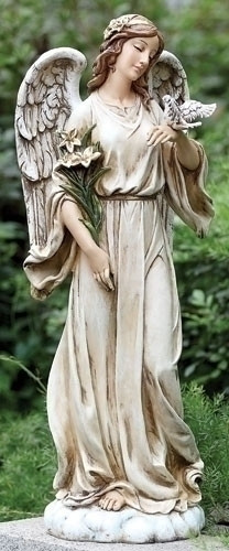 24.5" Joseph's Studio Angel with Dove and Lily Flowers Outdoor Garden Statue