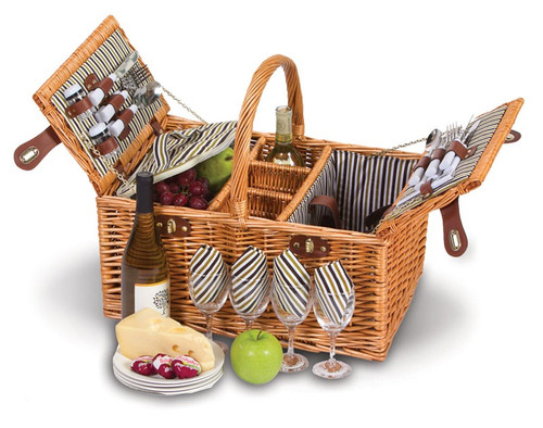 20" Dilworth Hand-Woven Willow 4-Person Insulated Picnic Basket Set with Accessories
