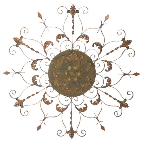 42" Antique Sun Fleur De Lis Leaf Wall Art Sculpture