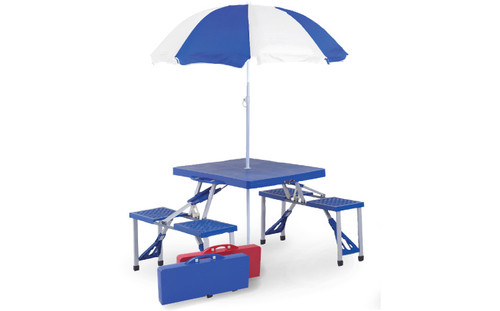 4-Person Portable Foldable Camping Picnic Table With Umbrella - Red