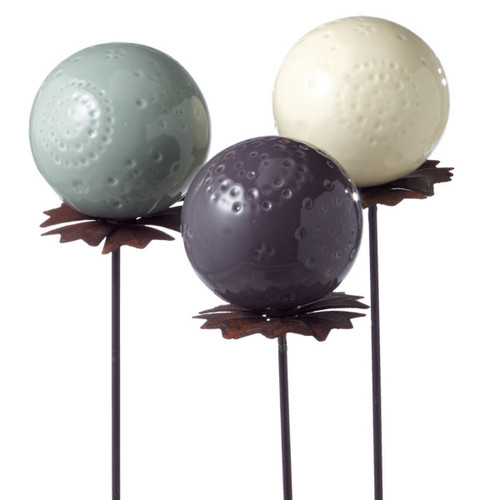 Set of 3 Traditional Style Purple, Blue and Cream Terracotta Gazing Ball Outdoor Garden Stakes 36"