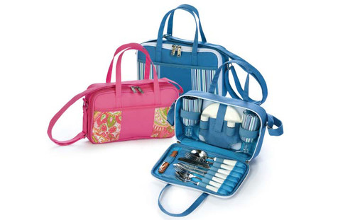 11" Compact Component Carrier Picnic Set for 2 with Accessories - Pink Paisley
