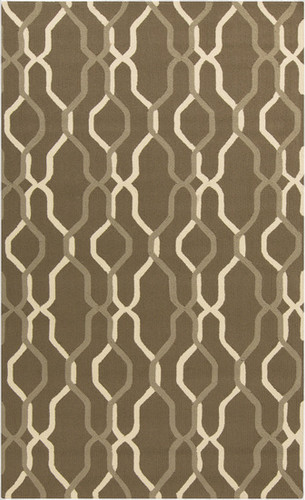 9' x 12' Interlaced Links Olive Green and Taupe Hand Hooked Outdoor Safe Area Throw Rug