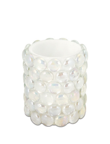 Pack of 6 White Beaded LED Lighted Battery Operated Flameless Pillar Candle - Amber Flicker Flame 4"