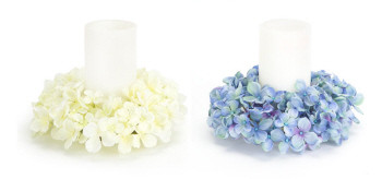 Pack of 2 Decorative Artificial Blue and Cream Hydrangea Flower Candle Ring 8"