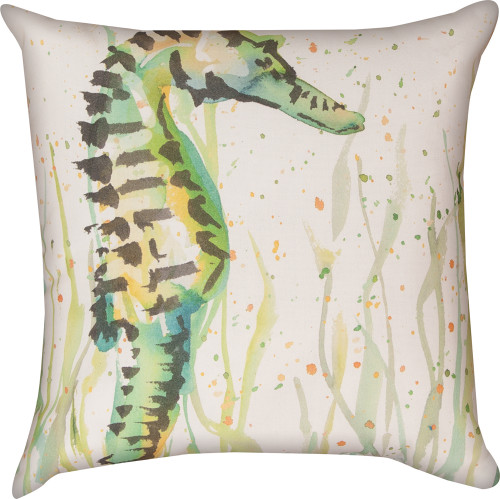 18" Painted Sea Life Sea Horse Outdoor Patio Throw Pillow