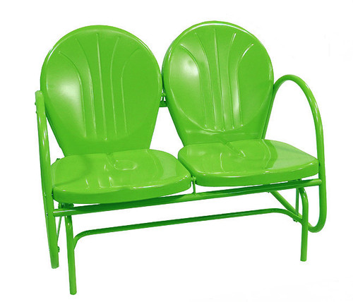41" Lime Green Outdoor Retro Metal Tulip Double Glider Patio Chair