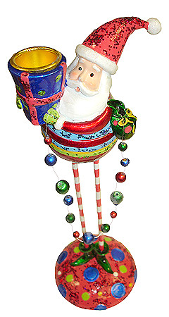 11" Sparkling Colorful Glitter Santa Claus Taper Candle Holder