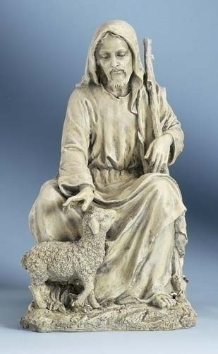 16" Joseph's Studio Religious Good Shepherd with Sheep Outdoor Garden Statue