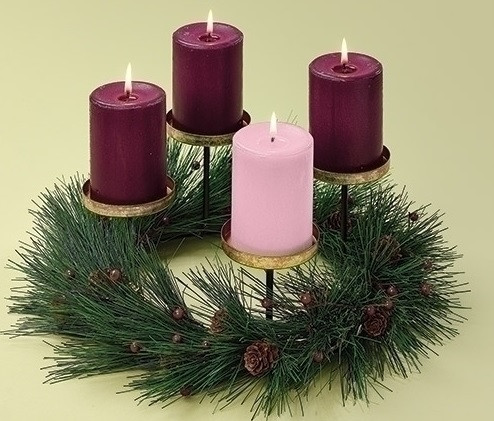 Pack of 2 Pine Wreath with Gold Votive Candle Holder Christmas Table Top Decor 19"