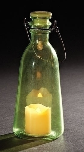 Pack of 4 Battery Operated LED Lighted Tropical Green Flameless Candle Bottle 7.5"