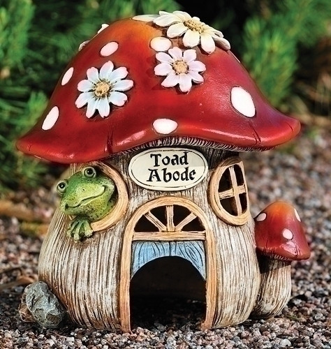 Pack of 2 Whimsical "Toad Abode" Mushroom House Garden Statues 8"