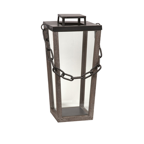 32.75" Large Bronze Metal and Glass Industrial Candle Lantern