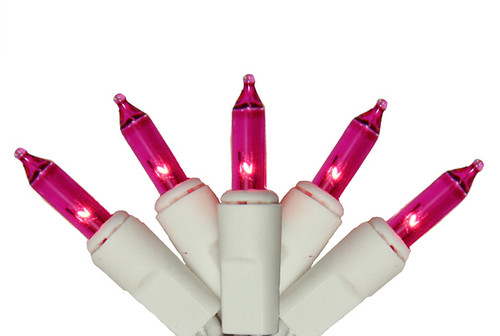 Set of 100 Super Bright Pink Purple Mini Christmas Lights - White Wire