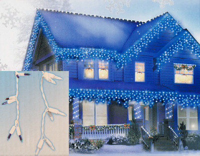 Set of 300 Morphing Blue and Clear Mini Icicle Christmas Lights - White Wire