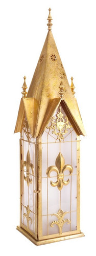 36" Decorative Gold Metal Fleur de Lis Church Candle Lantern 36"