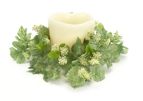Pack of 6 Green Grape Leaf and Wildflower Decorative Artificial Candle Rings 12"