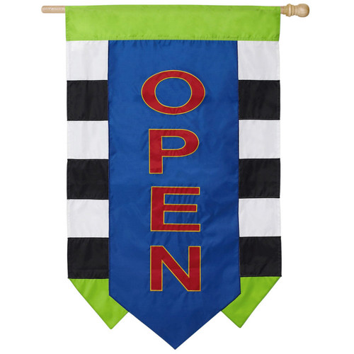 Fun Business Open Sign Blue, Green and Striped Outdoor Flag 43" x 29"