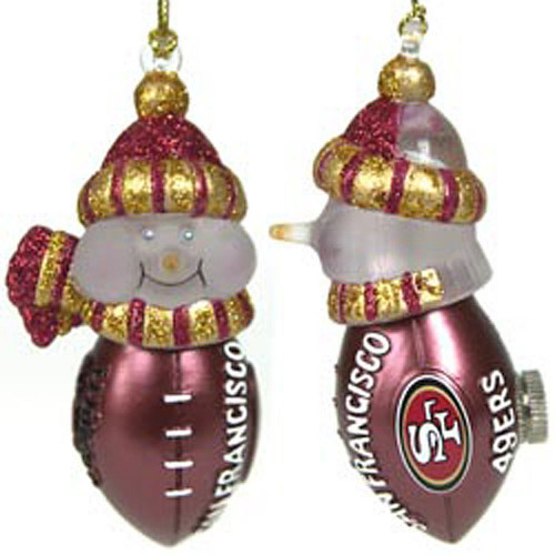Pack of 2 NFL San Francisco 49ers LED Lighted Football Snowman Christmas Ornaments 4"