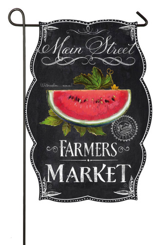 Vintage Shaped "Main Street Farmers Market" Sign with Watermelon Slice Outdoor Garden Flag 18" x 12.5"
