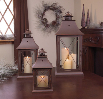 11.5" Cottage-Style Brown Pillar Candle Holder Lantern