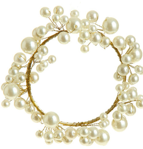 5" Pastel Dreams Elegant Gold and White Pearl Beaded Candle Ring