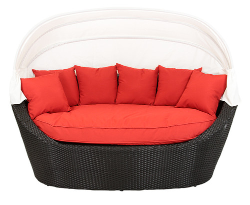 68" Black and Red Wicker Outdoor Patio Canopy Cabana Daybed with Cushions