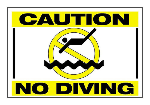 18" Black and Yellow "Caution No Diving" Swimming Pool Sign