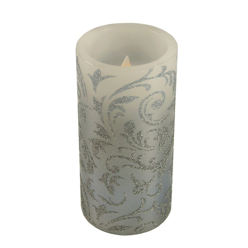 6" Silver Filigree Battery Operated Flameless LED Color Changing Wax Christmas Pillar Candle