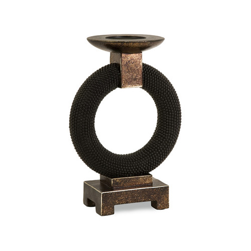 14" Asian Fusion Espresso Brown Caviar Ring Pillar Candle Holder on Footed Base