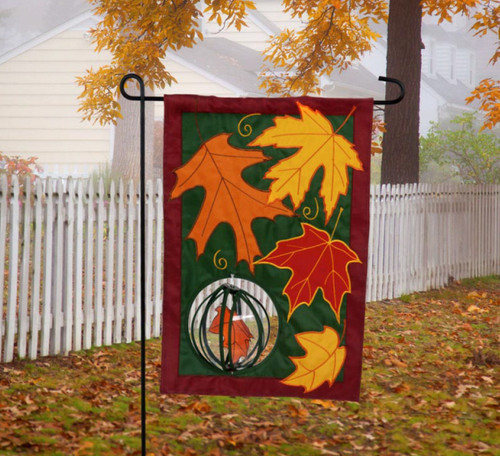 18" Autumn Harvest Outdoor Garden Foliage Flag with Leaf Wind Spinner