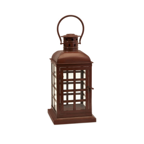 16" Colonial Style Brick Red Pillar Candle Lantern with Handle