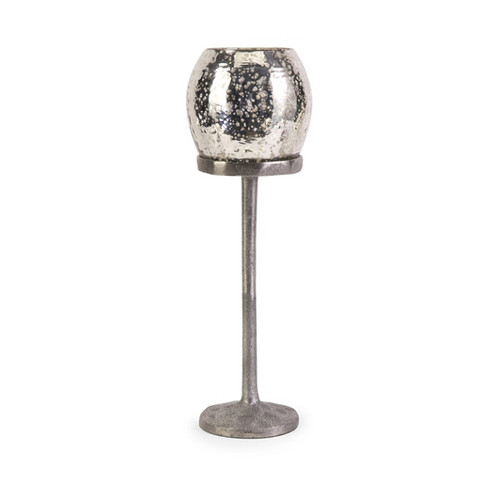 14" Shiny Silver Mercury Glass with Aluminum Stand Votive Candle Holder