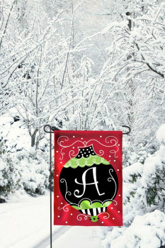Monogrammed "A" Red, Green and Black Ball Ornament Christmas Flag 18" x 12.5"