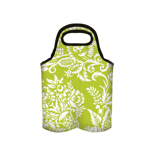 9.5" Green & White "Felicia Lime" Insulated Wine Bag
