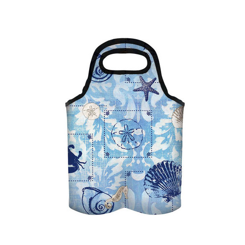 9.5" Blue & White "Coastal Life" Insulated Wine Bag