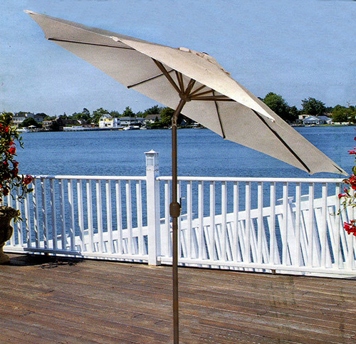 8' Outdoor Patio Market Umbrella with Hand Crank and Tilt - Taupe and Brown
