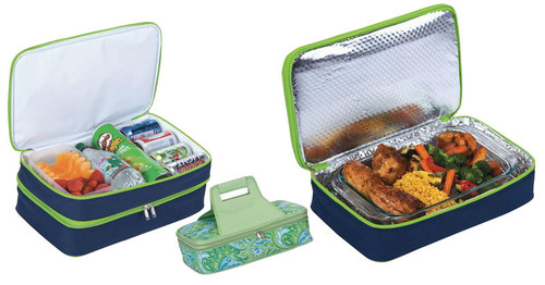 Sleek Expandable Hot & Cold Carrier with Food Storage Containers - Green Paisley