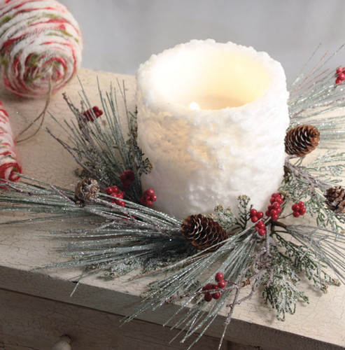 Pack of 3 Winter Solace Frosted Pine Cones and Berry Christmas Candle Rings 16"