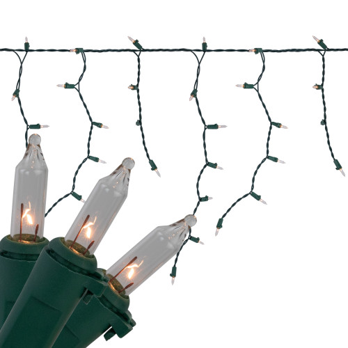 100-Count Clear Mini Icicle Christmas Lights, 5.5 ft Green Wire