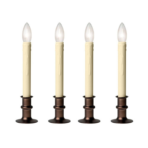 Set of 4 Ivory and Bronze Battery Operated LED Candle Lamps 13"