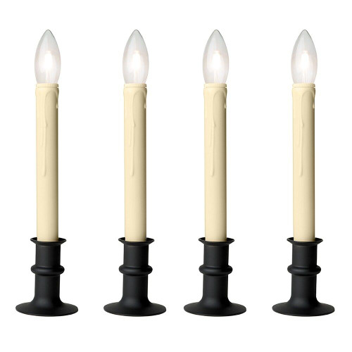 Set of 4 Ivory and Black Battery Operated LED Candle Lamps 13"