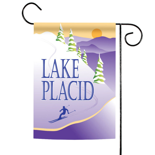 Purple and White Skiing Lake Placid Outdoor Garden Flag 18" x 12.5"