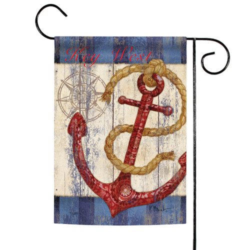 Blue Rustic Anchor and Compass Outdoor Garden Flag 18" x 12.5"