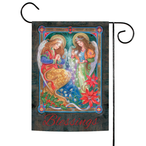 Blue and Green Blessing Angels Outdoor Rectangular Mini Garden Flag 18" x 12.5"