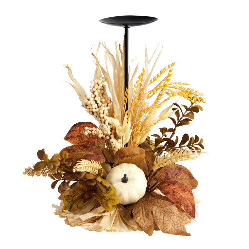 12" Artificial Pumpkin Fall Harvest Candle Holder